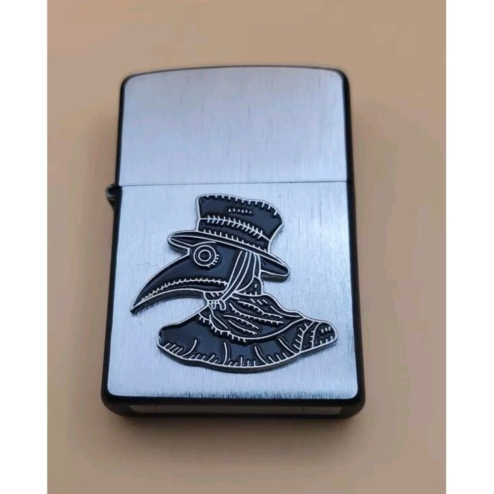 Zippo Lighter With A Black Plaige Doctor Medallion Silver And Black